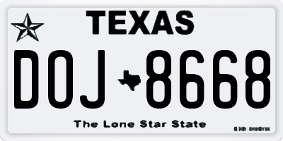 TX license plate DOJ8668