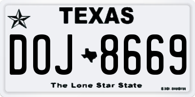 TX license plate DOJ8669