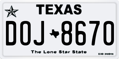 TX license plate DOJ8670