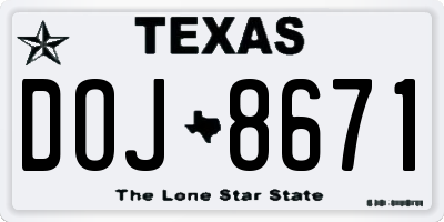 TX license plate DOJ8671