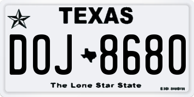 TX license plate DOJ8680