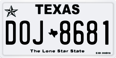 TX license plate DOJ8681