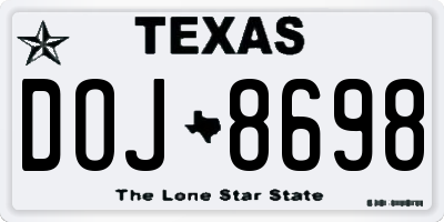 TX license plate DOJ8698