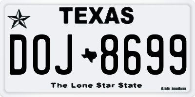 TX license plate DOJ8699