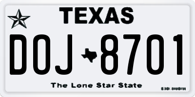 TX license plate DOJ8701