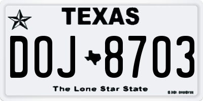 TX license plate DOJ8703