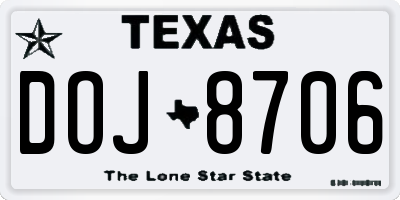 TX license plate DOJ8706