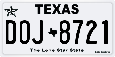 TX license plate DOJ8721