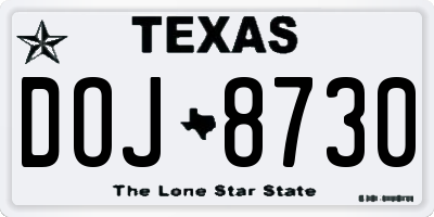 TX license plate DOJ8730