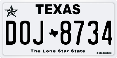 TX license plate DOJ8734