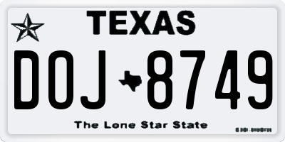 TX license plate DOJ8749
