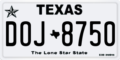 TX license plate DOJ8750