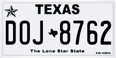 TX license plate DOJ8762