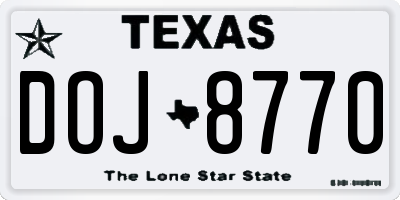 TX license plate DOJ8770