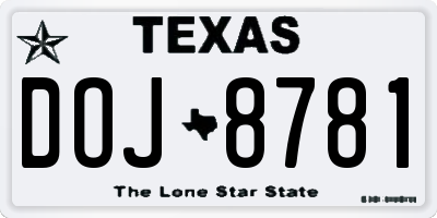 TX license plate DOJ8781