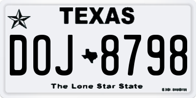 TX license plate DOJ8798