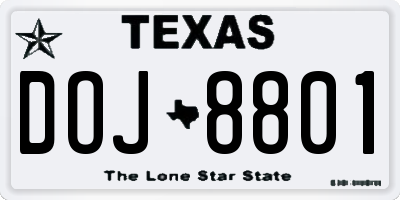 TX license plate DOJ8801
