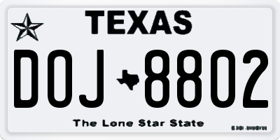 TX license plate DOJ8802