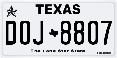 TX license plate DOJ8807