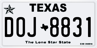 TX license plate DOJ8831