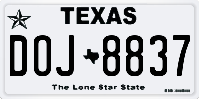 TX license plate DOJ8837