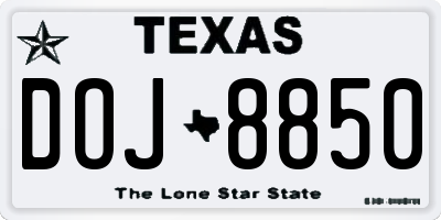TX license plate DOJ8850