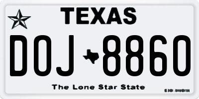 TX license plate DOJ8860