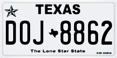 TX license plate DOJ8862
