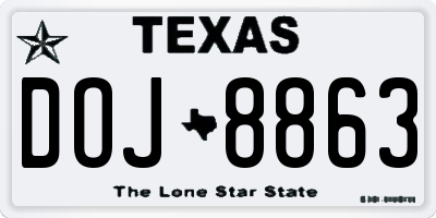 TX license plate DOJ8863