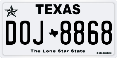 TX license plate DOJ8868