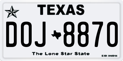 TX license plate DOJ8870