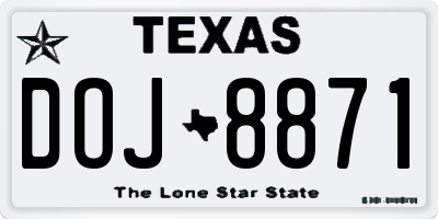 TX license plate DOJ8871