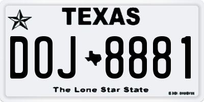 TX license plate DOJ8881