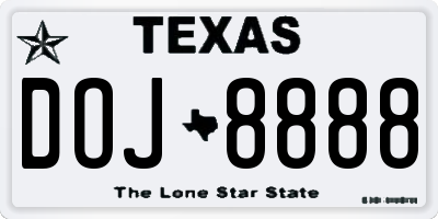 TX license plate DOJ8888