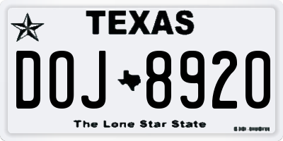 TX license plate DOJ8920
