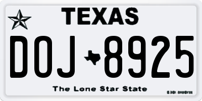 TX license plate DOJ8925