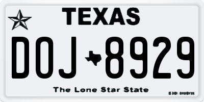 TX license plate DOJ8929