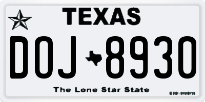 TX license plate DOJ8930