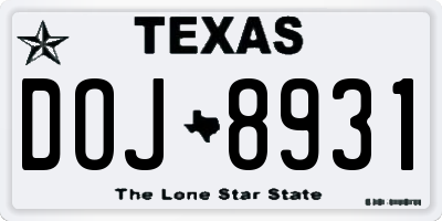 TX license plate DOJ8931