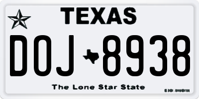 TX license plate DOJ8938