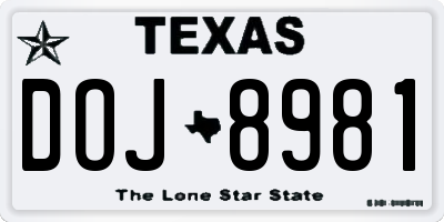 TX license plate DOJ8981