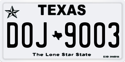 TX license plate DOJ9003