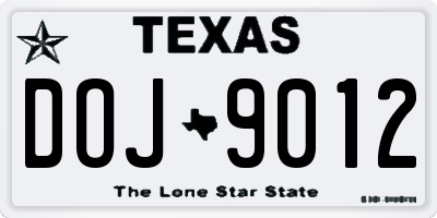 TX license plate DOJ9012