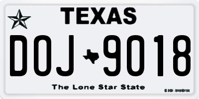 TX license plate DOJ9018