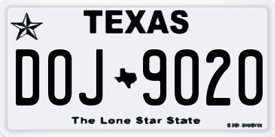 TX license plate DOJ9020