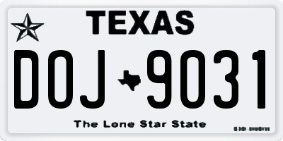 TX license plate DOJ9031
