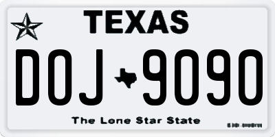 TX license plate DOJ9090