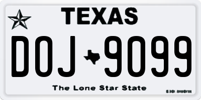 TX license plate DOJ9099