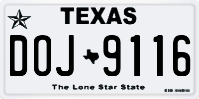 TX license plate DOJ9116
