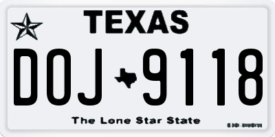 TX license plate DOJ9118